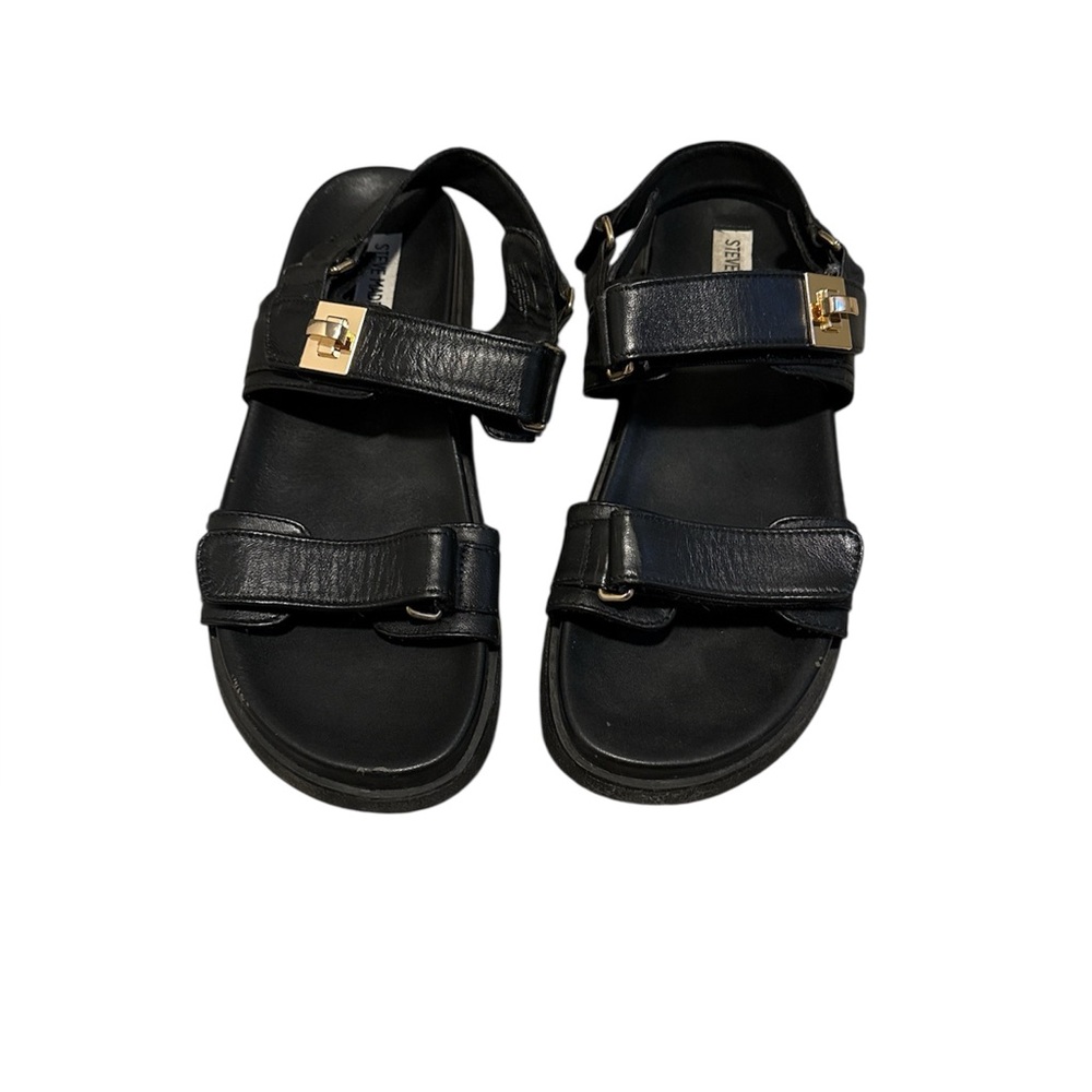 Steve Madden Black Sandals with Gold Accents